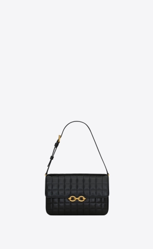 YSL Le Maillon In Quilted Shiny Leather Black | GHEZD7312