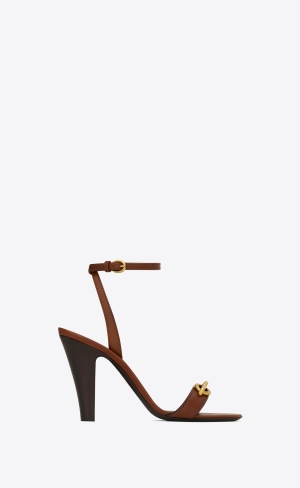 YSL Le Maillon Sandals In Smooth Leather Caramel | EIWAU4653