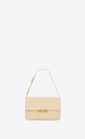 YSL Le Maillon Satchel In Quilted Nubuck Suede Off White | THRXO9462