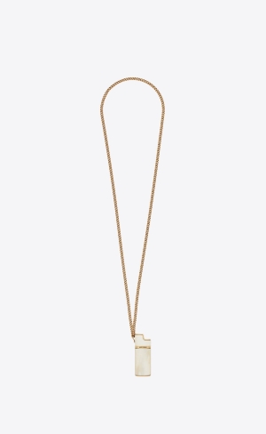 YSL Lighter Holder Necklace In Brass And Buffalo Horn Light Bronze And Ivory | NRYIX1089