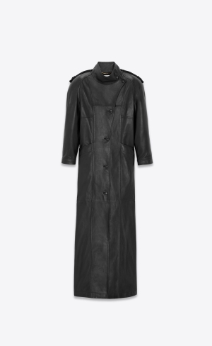 YSL Long Coat In Lambskin Black | NQVKA1673