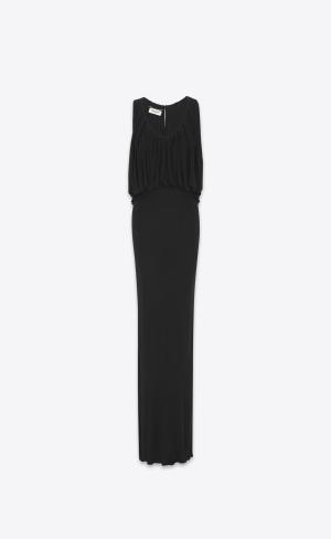 YSL Long Draped Dress In Jersey Black | JFLPK6075