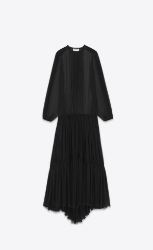 YSL Long Dress In Crepe Muslin Black | IFKAZ4871