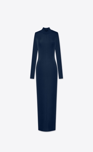 YSL Long Dress In Knit Bleu Nuit | FHPVT2514