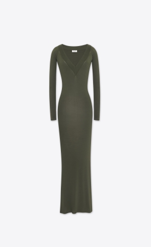 YSL Long Dress In Knit Kaki Militaire | OMTJA4013