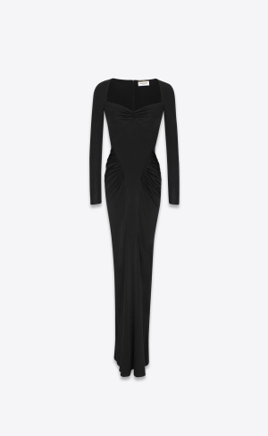 YSL Long Dress In Shiny Jersey Black | NXPBI3146