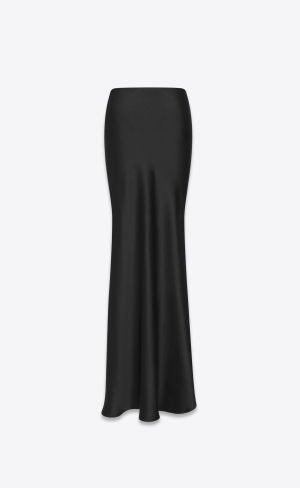 YSL Long Skirt In Washed Satin Black | VMGTN4013