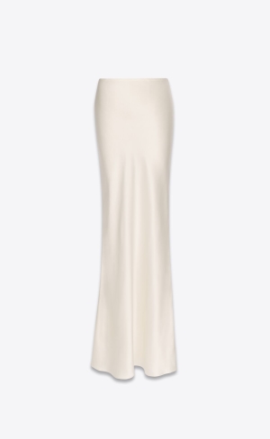 YSL Long Skirt In Washed Satin Craie | GISFQ4189