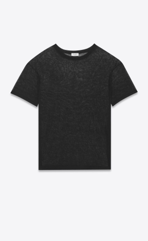 YSL Loose T-shirt In Linen And Silk Black | XRQWN1863