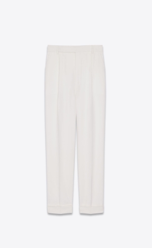 YSL Loose-fit Pants In Grain De Poudre Chalk | FQXPU6729