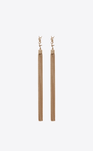 YSL Loulou Earrings With Chain Tassels In Light Gold-colored Brass Pale Gold | BYZMA5076