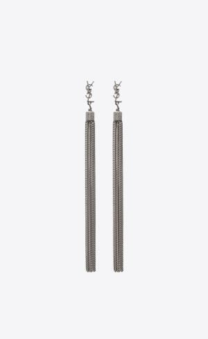 YSL Loulou Earrings With Chain Tassels In Silver Brass Oxidized Silver | OUBSC2631