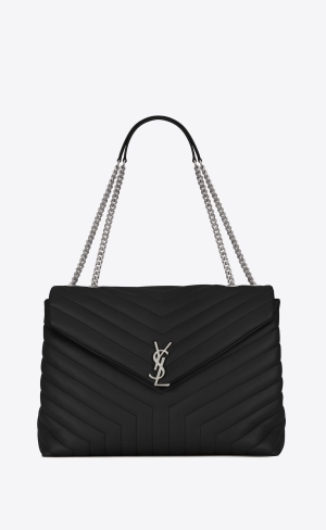 YSL Loulou Large Chain Bag In Quilted "Y" Leather Noir | BOVRM9548