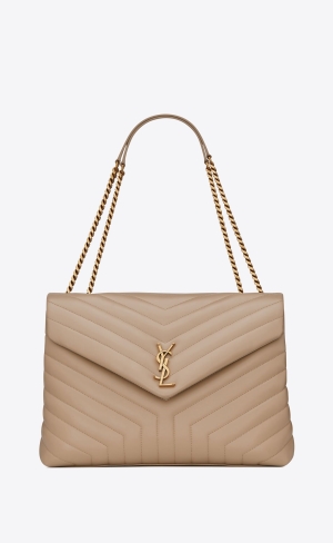 YSL Loulou Large Chain Bag In Quilted "Y" Leather Dark Beige | IFNMK0319