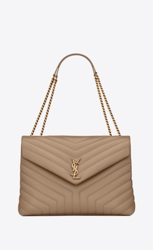 YSL Loulou Large Chain Bag In Quilted "Y" Leather Greyish Brown | XKFYD4217