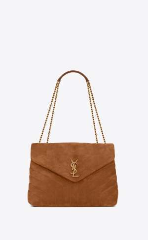 YSL Loulou Medium Chain Bag In "Y"-quilted Suede Cinnamon | GOQSR6549