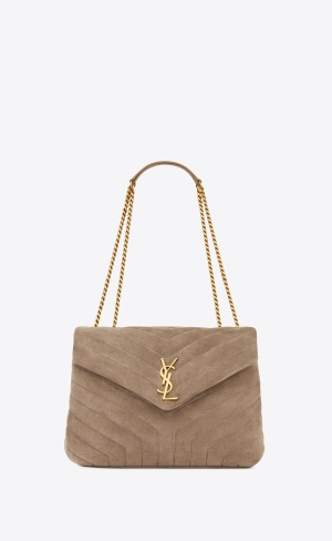 YSL Loulou Medium Chain Bag In "Y"-quilted Suede Taupe | IGKOP4753