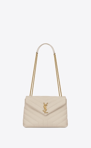 YSL Loulou Small Chain Bag In Quilted "Y" Leather Blanc Vintage | BKVTD8542