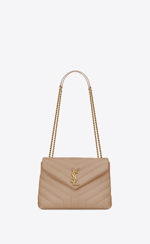 YSL Loulou Small Chain Bag In Quilted "Y" Leather Dark Beige | HMFBP9172