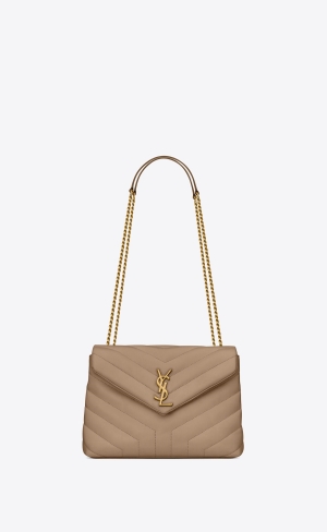 YSL Loulou Small Chain Bag In Quilted "Y" Leather Greyish Brown | HRQXM3846