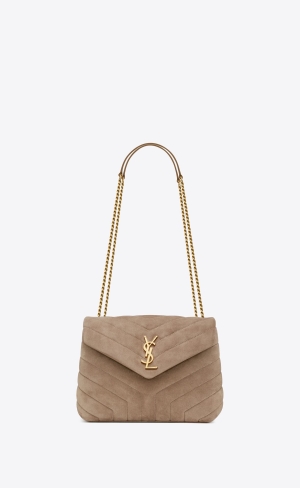 YSL Loulou Small Chain Bag In Quilted "Y" Suede Taupe | MGWFV6429