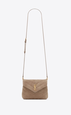 YSL Loulou Toy Strap Bag In Matelassé "Y" Suede Taupe | ZEWXY4935