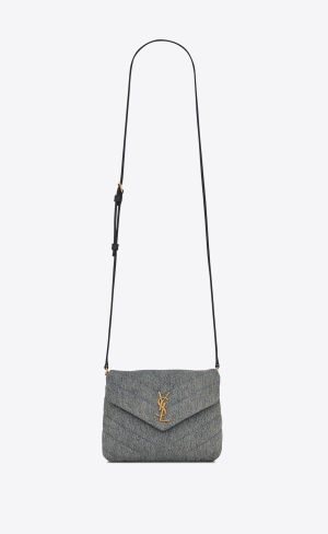 YSL Loulou Toy Strap Bag In Quilted "Y" Denim And Smooth Leather Blue-gray, Light Azur | XTVLD1986