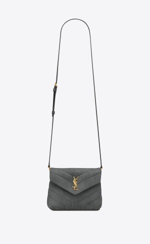 YSL Loulou Toy Strap Bag In "Y" Quilted Suede And Smooth Leather Storm | NTOWC5347