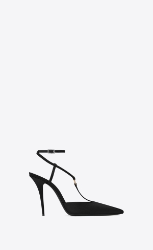 YSL Luna Slingback Pumps In Crepe Satin Black | SHOGT4260