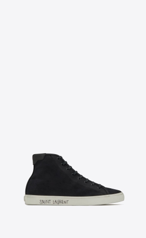 YSL Malibu Mid-top Sneakers In Canvas And Leather Black | EVLZB1057