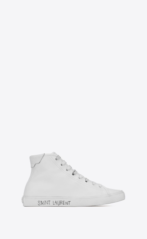 YSL Malibu Mid-top Sneakers In Smooth Leather Optic White | AXDVU5820