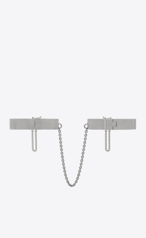 YSL Medium Double Handcuff Bracelets In Metal Palladium | LXPQR0486