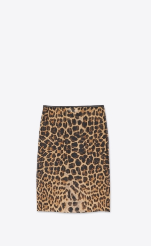 YSL Midi Skirt In Leopard Silk Georgette Leopard | TXAIO9248