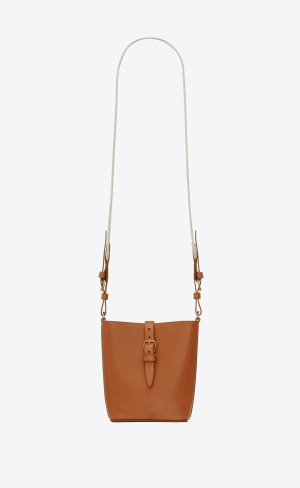 YSL Mini Bucket Bag In Vegetable-tanned Leather Chestnut And Blanc Vintage | FRELJ2096