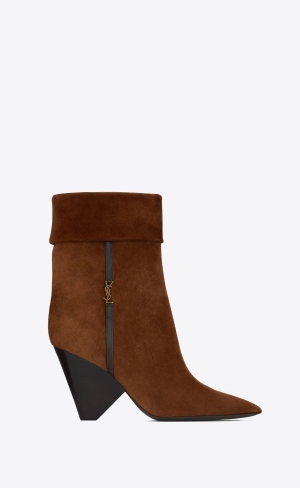 YSL Niki Booties In Suede Dark Land | HLUIT3451