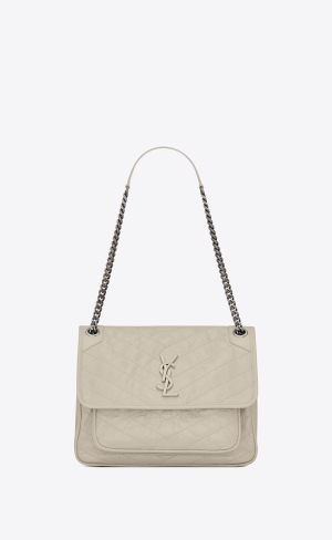 YSL Niki Medium Chain Bag In Crinkled Vintage Leather Blanc Vintage | XEYUF8751