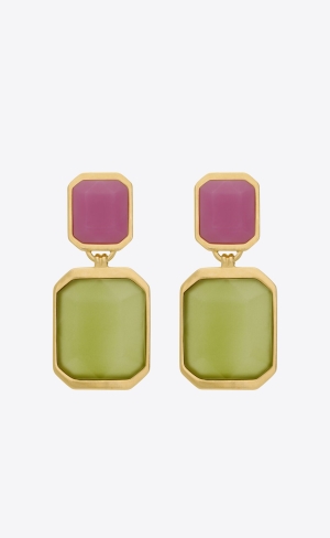 YSL Octagon Earrings In Metal And Resin Gold, Fuchsia And Olive | AMQHK7342