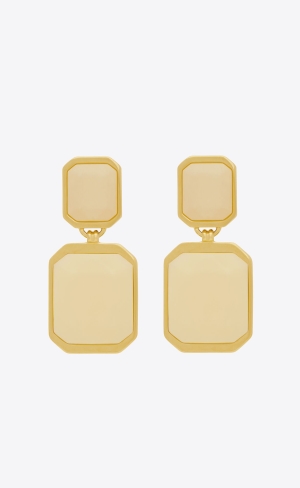 YSL Octagon Earrings In Metal And Resin Gold And Iced Ivory | CPGRN1583