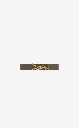 YSL Opyum Bracelet In Leather And Metal Grey Khaki | YHCLE2875