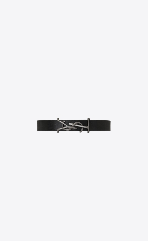 YSL Opyum Bracelet In Smooth Leather And Metal Black | HUBZN7645