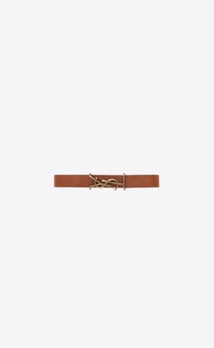 YSL Opyum Bracelet In Smooth Vegetable-tanned Leather And Metal Brown Sugar And Gold Officer | USEHB9587