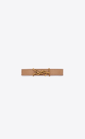 YSL Opyum Bracelet In Vegetable-tanned Leather And Metal Brown Gold | AZLPM1942