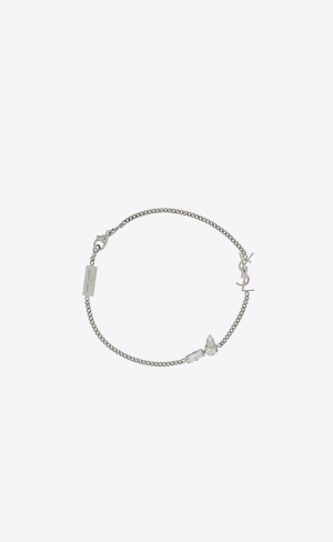 YSL Opyum Charm Bracelet In Metal And Rhinestone Oxidized Silver | BKYZT1752