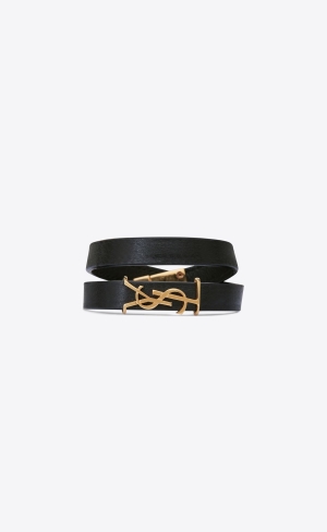 YSL Opyum Double Wrap Bracelet In Leather And Metal Black | IBAJD1820