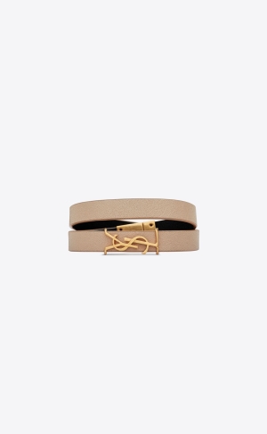 YSL Opyum Double Wrap Bracelet In Leather And Metal Beige | YRVSW0176