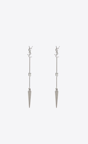 YSL Opyum Rhinestone Spike Earrings In Metal Palladium | LNUIF9467