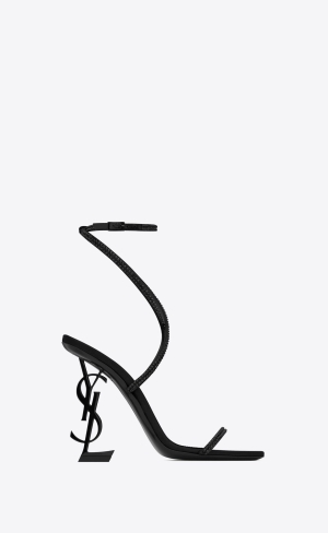 YSL Opyum Sandals In Crepe Satin And Rhinestones Black | DINWB2036