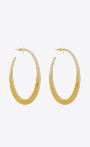 YSL Oval Curved Hoop Earrings In Metal And Enamel Gold And Cream | WAEFX2173