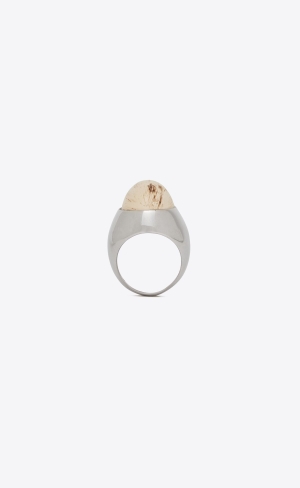 YSL Oversize Oval Cabochon Ring In Metal And Resin Palladium And Cream | KOTRP1620