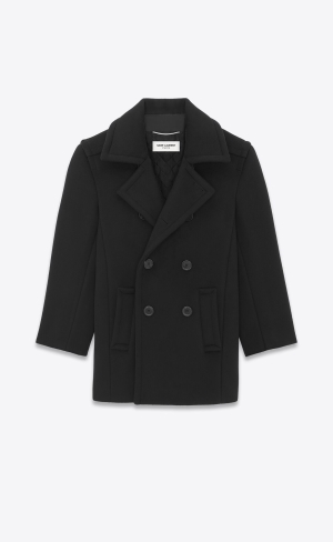 YSL Oversize Peacoat In Wool Black | FENJM4698